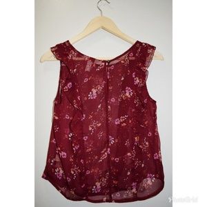 Sheer Floral Burgundy Tank Top